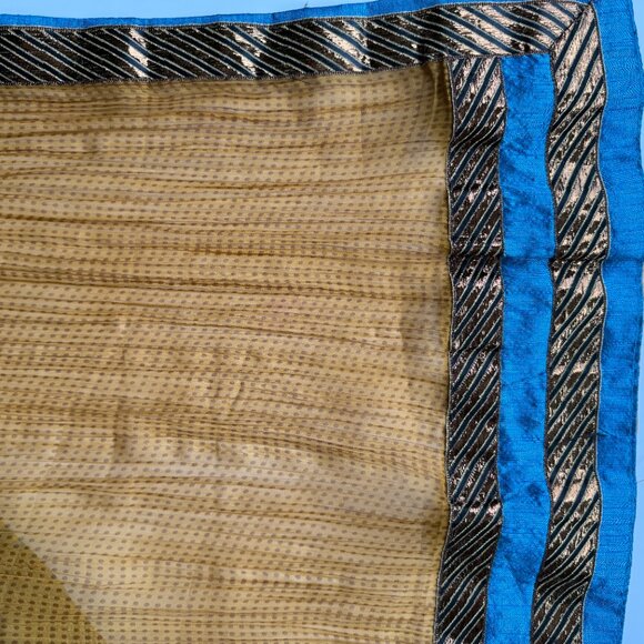 Orange Saree with Royal Blue Accents & Gold Embroidery | Festive Indian Wear - Picture 8 of 8